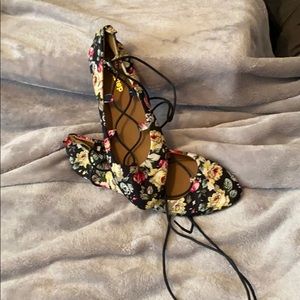 Floral lace up flats